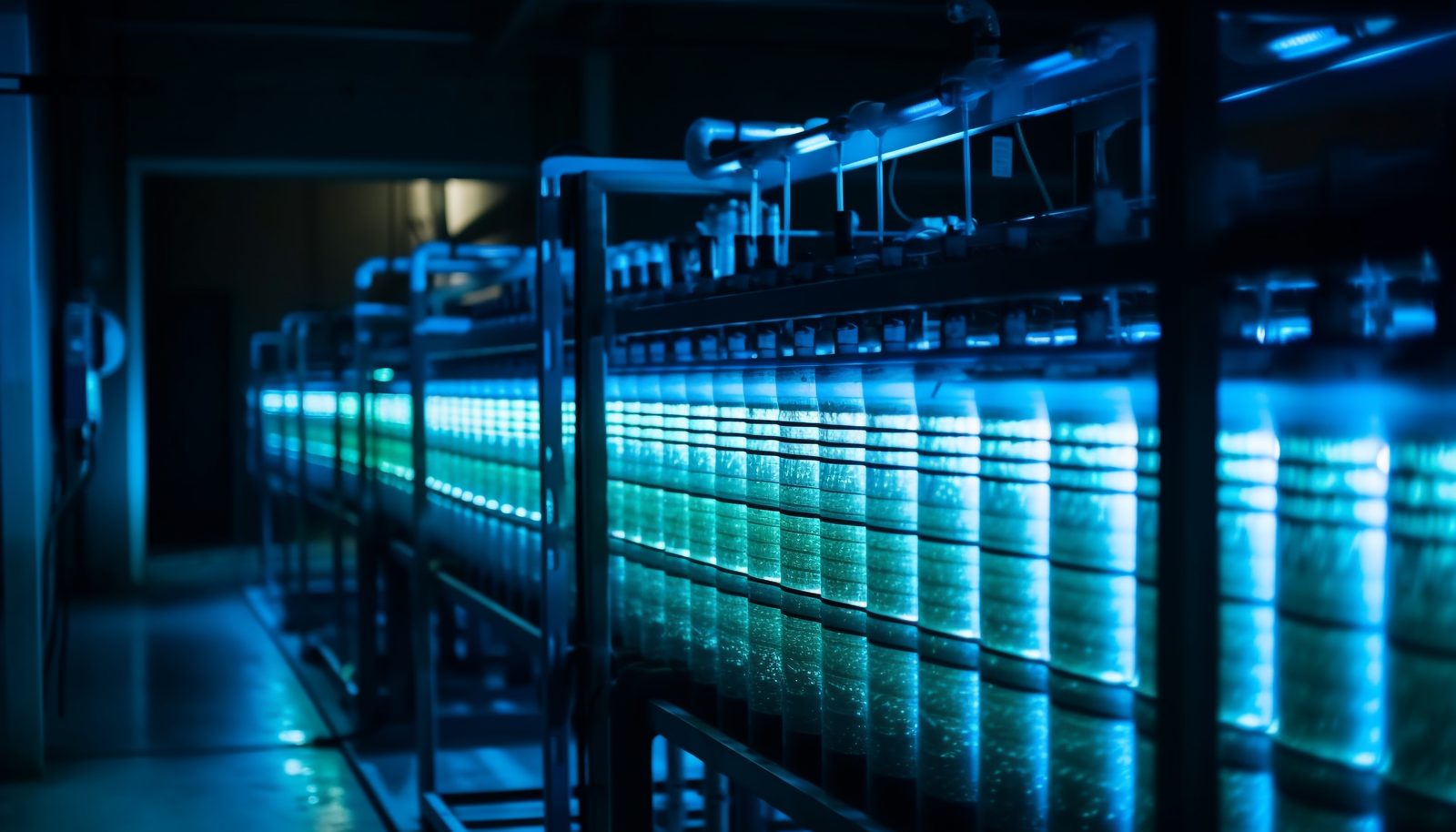 Infrastructure technique de data center, ambiance ble&eacute;e