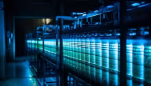 Infrastructure technique de data center, ambiance ble&eacute;e